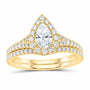 14K Yellow Gold 1 CTW Lab-Grown Diamond Pear Single Halo Bridal Ring Set — SKU 11693