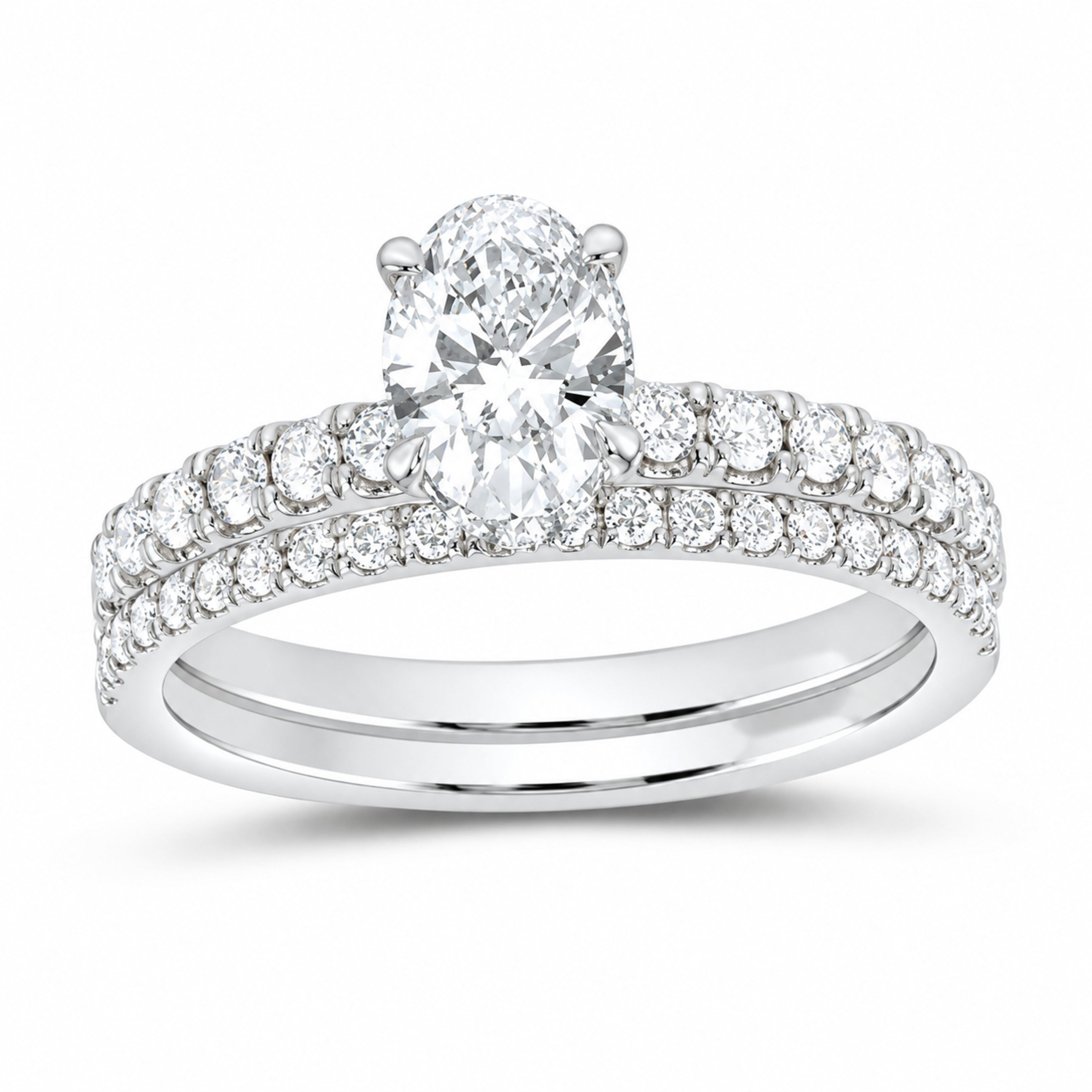 14K White Gold 1 3/8 CTW Lab-Grown Diamond Oval Bridal Ring Set — SKU 11697