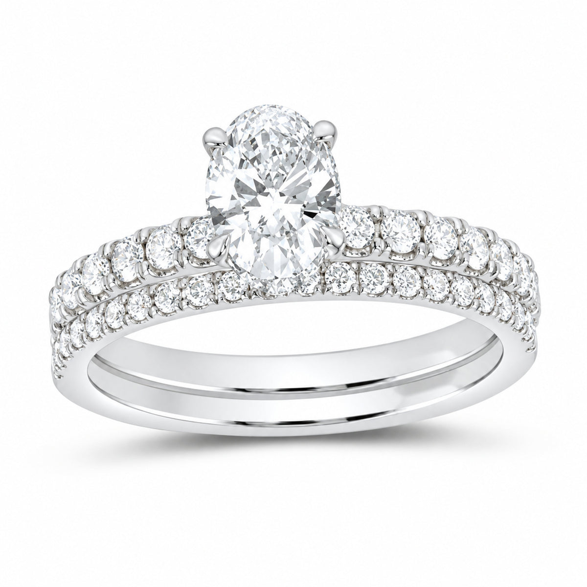 14K White Gold 1 3/8 CTW Lab-Grown Diamond Oval Bridal Ring Set — SKU 11697