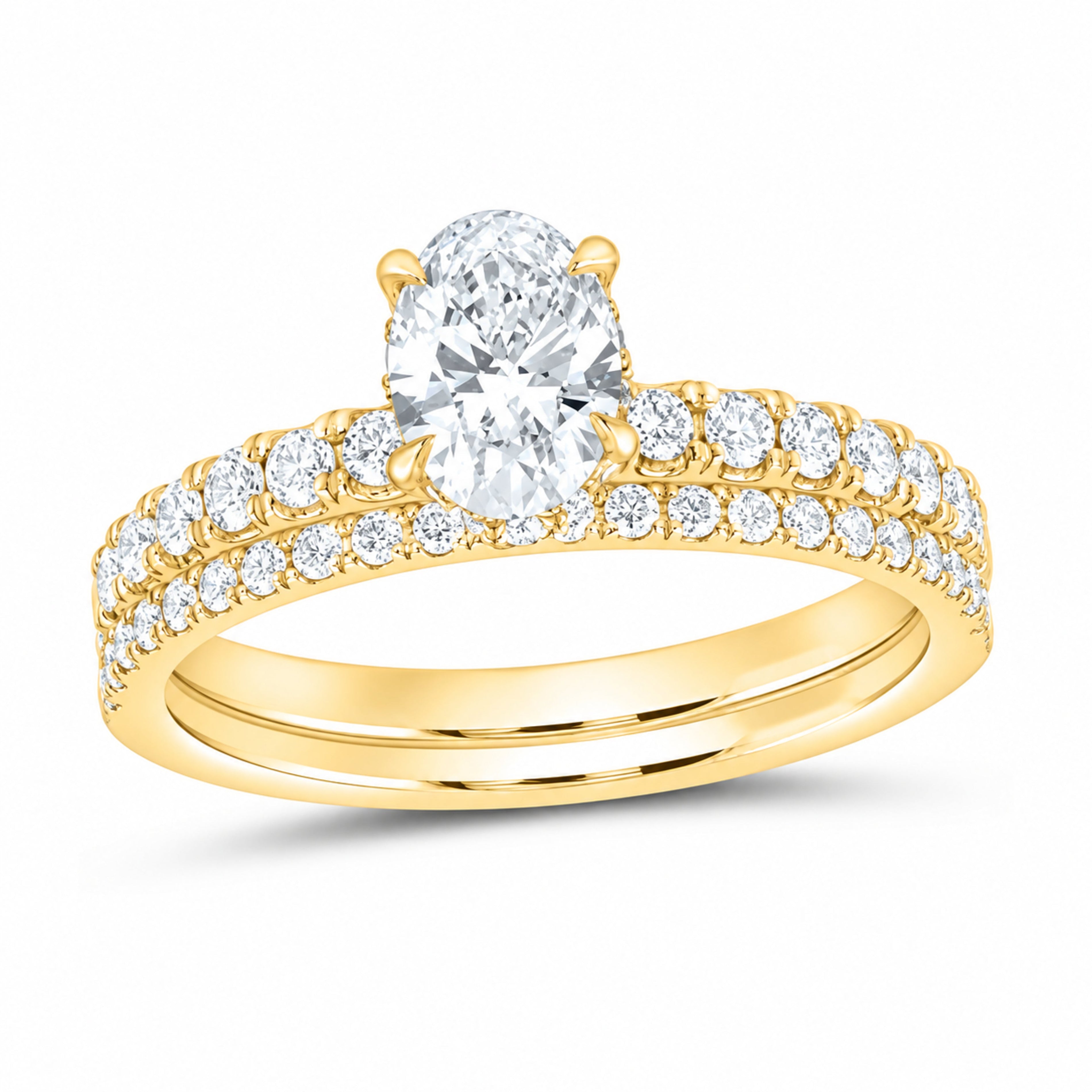 14K Yellow Gold 1 3/8 CTW Lab-Grown Diamond Oval Bridal Ring Set — SKU 11699