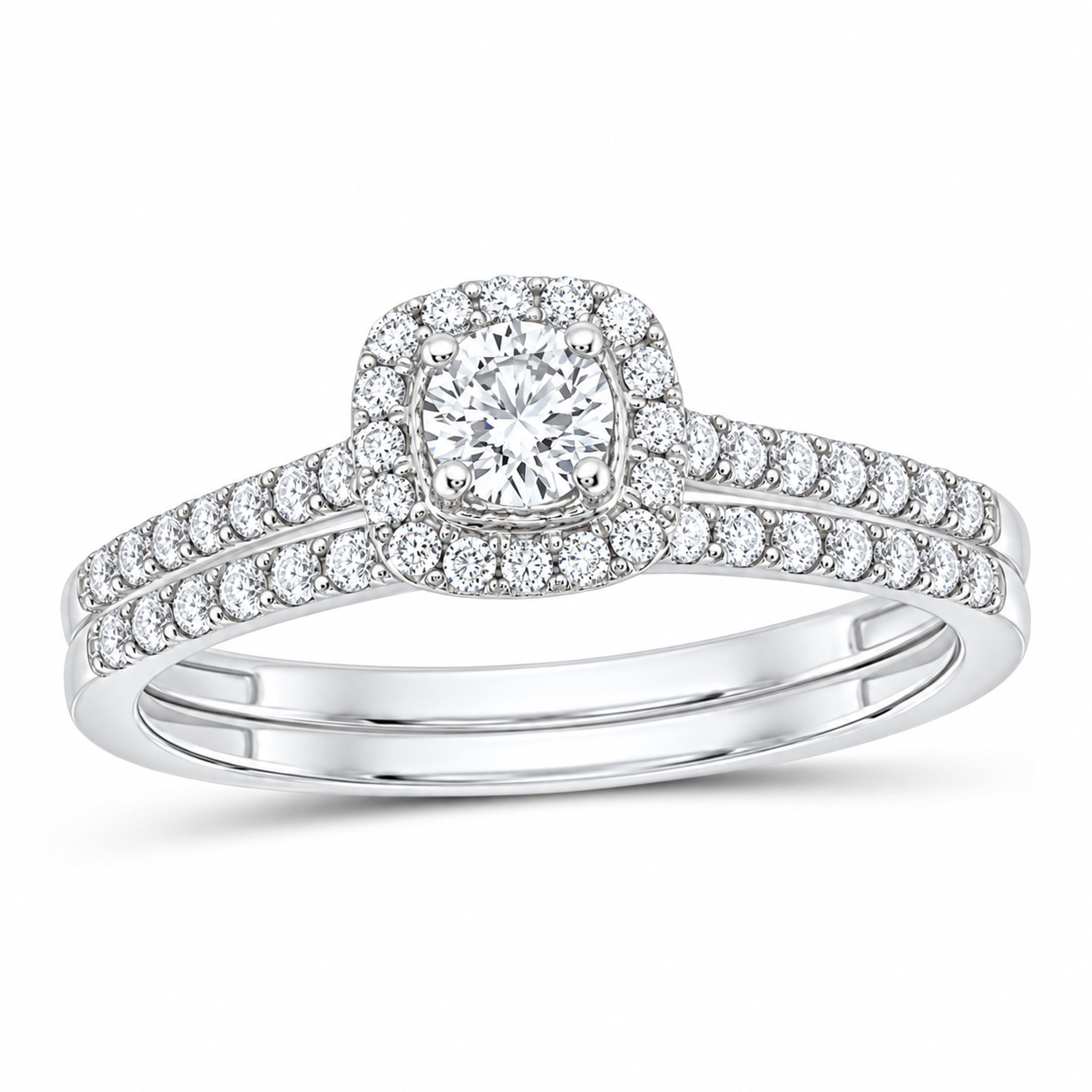 14K White Gold 1/2 CTW Lab-Grown Diamond Round Cushion Halo Bridal Ring Set — SKU 11701