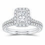 14K White Gold 1 CTW Lab-Grown Diamond Radiant Single Halo Bridal Ring Set — SKU 11703
