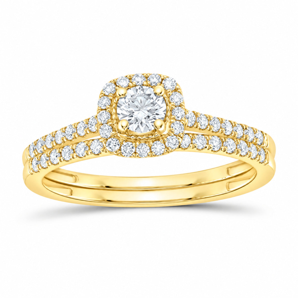 14K Yellow Gold 1/2 CTW Lab-Grown Diamond Round Cushion Halo Bridal Ring Set — SKU 11702