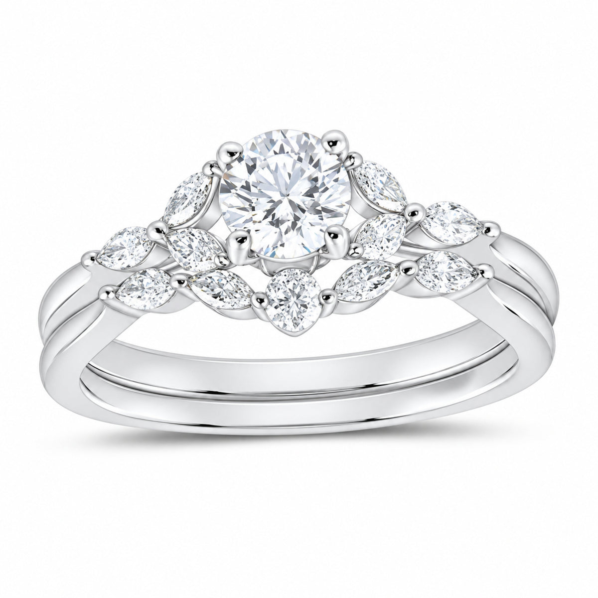 14K White Gold 7/8 CTW Lab-Grown Diamond Round Bridal Ring Set — SKU 11709