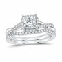 14K White Gold 1 CTW Lab-Grown Diamond Princess Single Halo Bridal Ring Set — SKU 11707