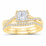 14K Yellow Gold 1 CTW Lab-Grown Diamond Princess Single Halo Bridal Ring Set — SKU 11708