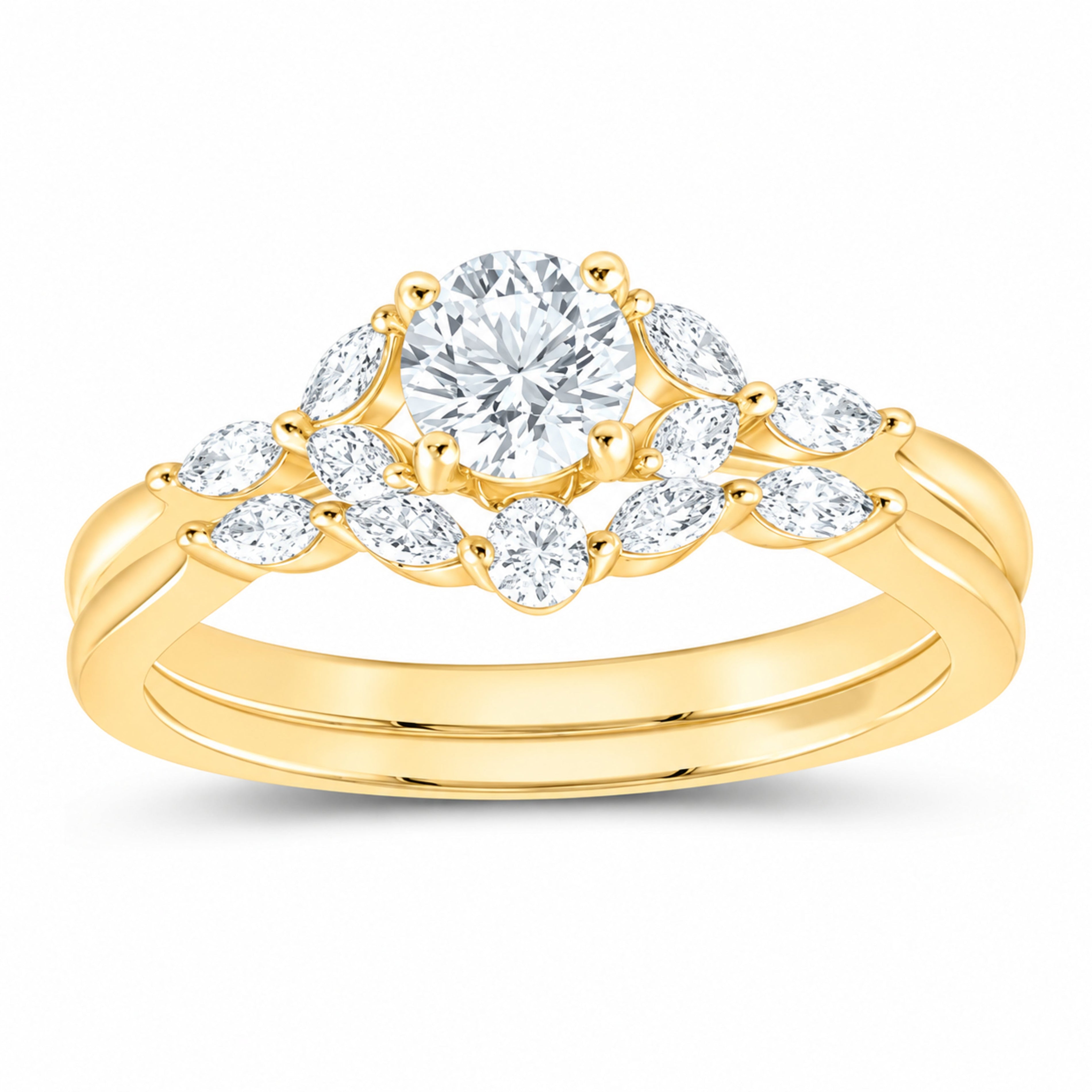 14K Yellow Gold 7/8 CTW Lab-Grown Diamond Round Bridal Ring Set — SKU 11711