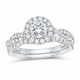 14K White Gold 1 CTW Lab-Grown Diamond Round Single Halo Bridal Ring Set — SKU 11713