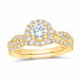14K Yellow Gold 1 CTW Lab-Grown Diamond Round Single Halo Bridal Ring Set — SKU 11714