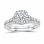 14K White Gold 1 CTW Lab-Grown Diamond Round Cushion Single Halo Bridal Ring Set — SKU 11716