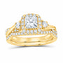14K Yellow Gold 1 1/4 CTW Lab-Grown Diamond Princess Cushion Halo Bridal Ring Set — SKU 11717