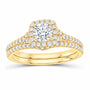 14K Yellow Gold 1 CTW Lab-Grown Diamond Round Cushion Single Halo Bridal Ring Set — SKU 11718