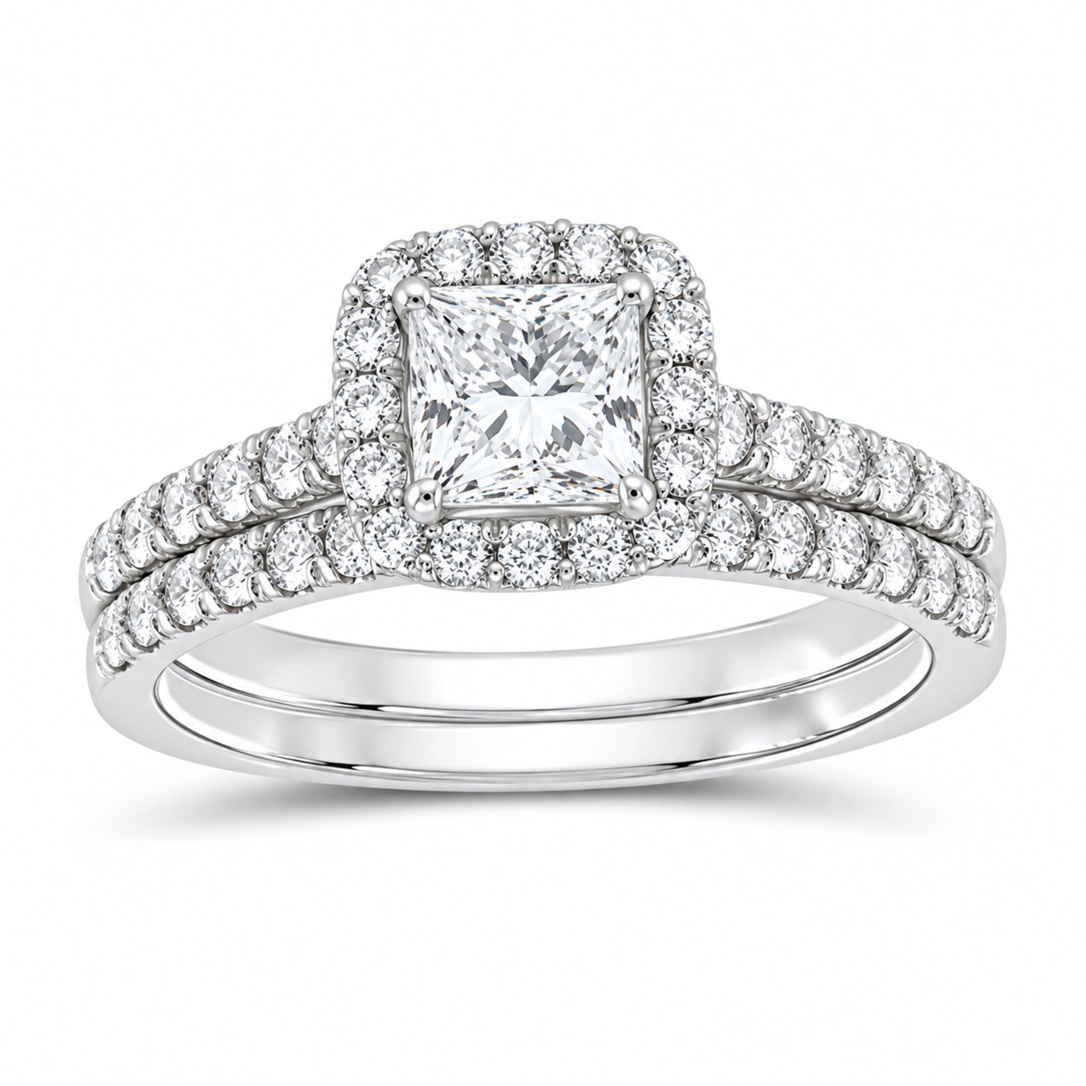 14K White Gold 1 1/3 CTW Lab-Grown Diamond Princess Bridal Ring Set — SKU 11720