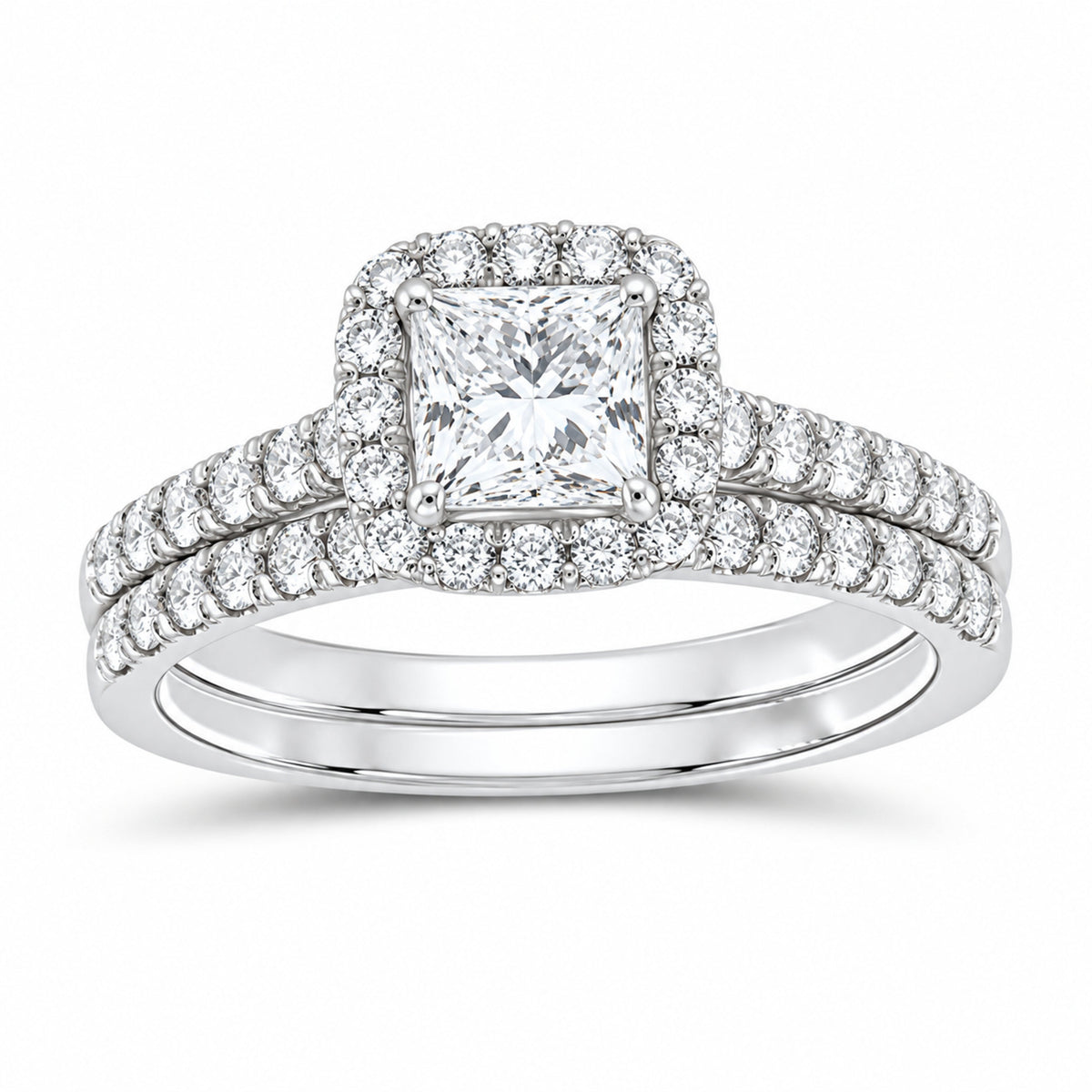 14K White Gold 1 1/3 CTW Lab-Grown Diamond Princess Bridal Ring Set — SKU 11720