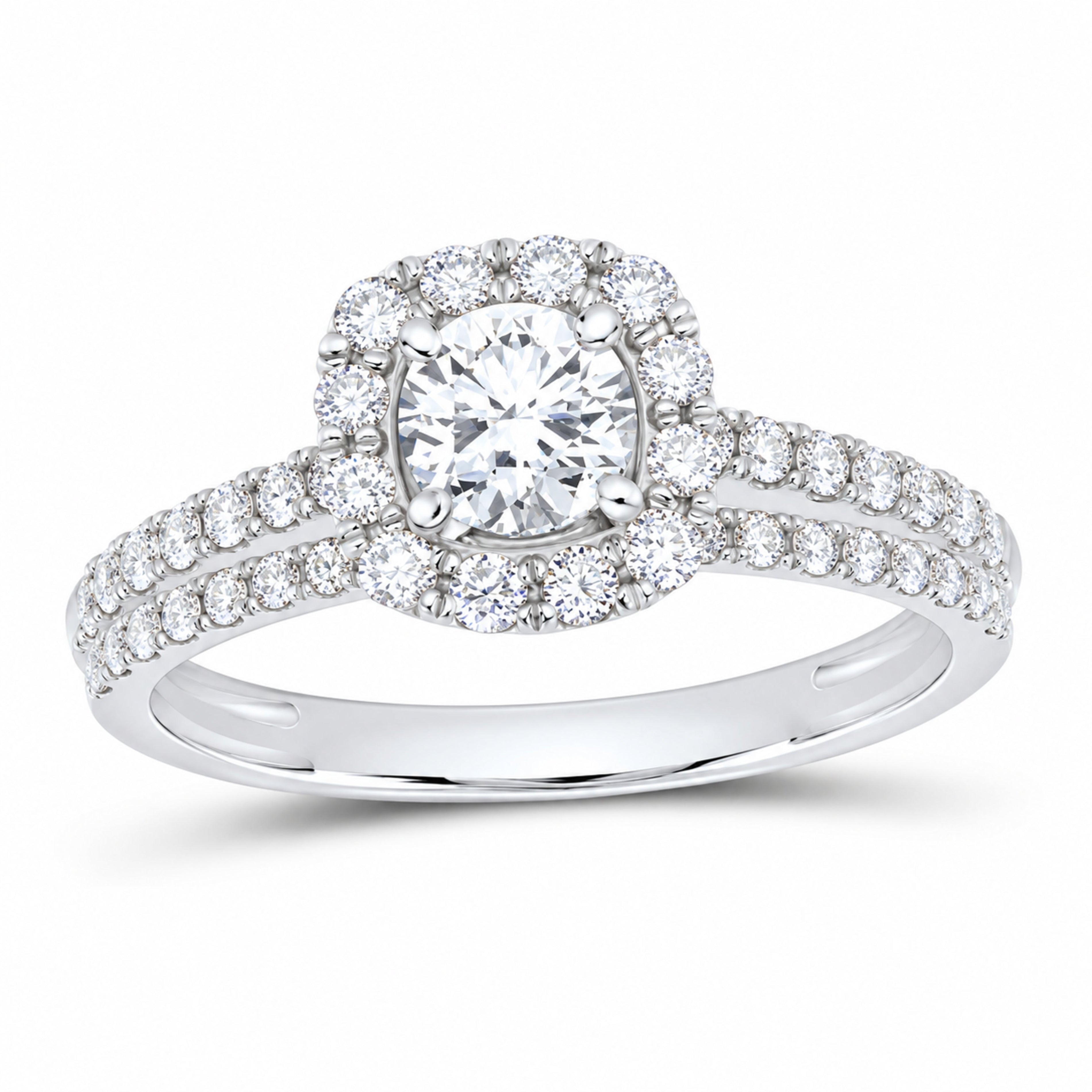 14K White Gold 1 CTW Lab-Grown Diamond Round Cushion Single Halo Bridal Ring Set — SKU 11719