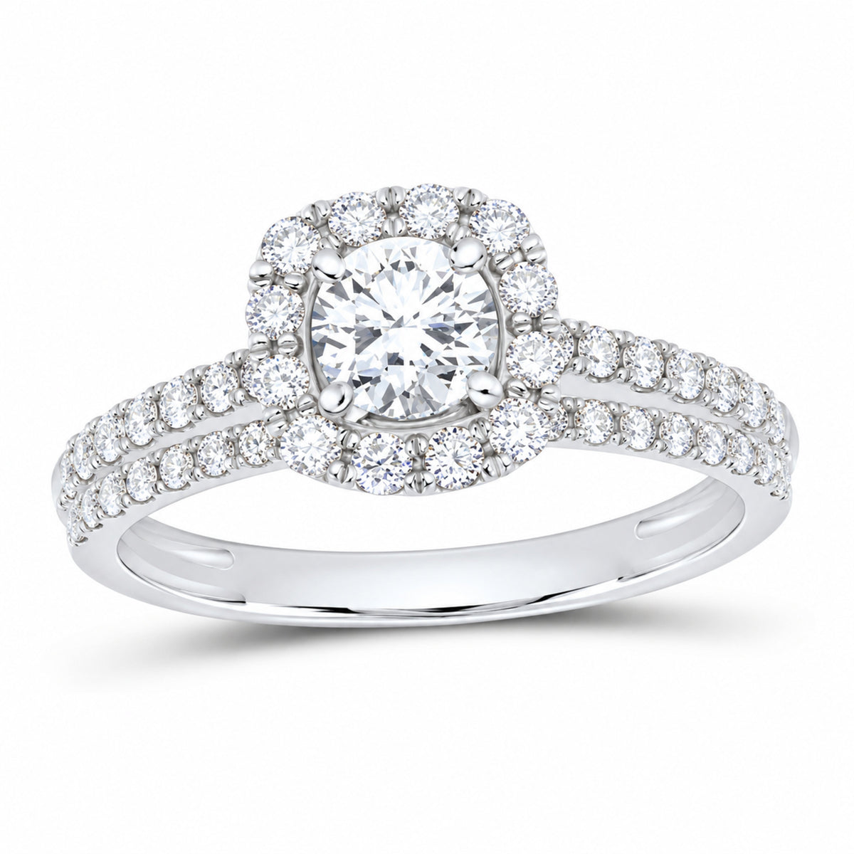 14K White Gold 1 CTW Lab-Grown Diamond Round Cushion Single Halo Bridal Ring Set — SKU 11719