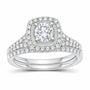 14K White Gold 1 CTW Lab-Grown Diamond Round Cushion Single Halo Bridal Ring Set — SKU 11725