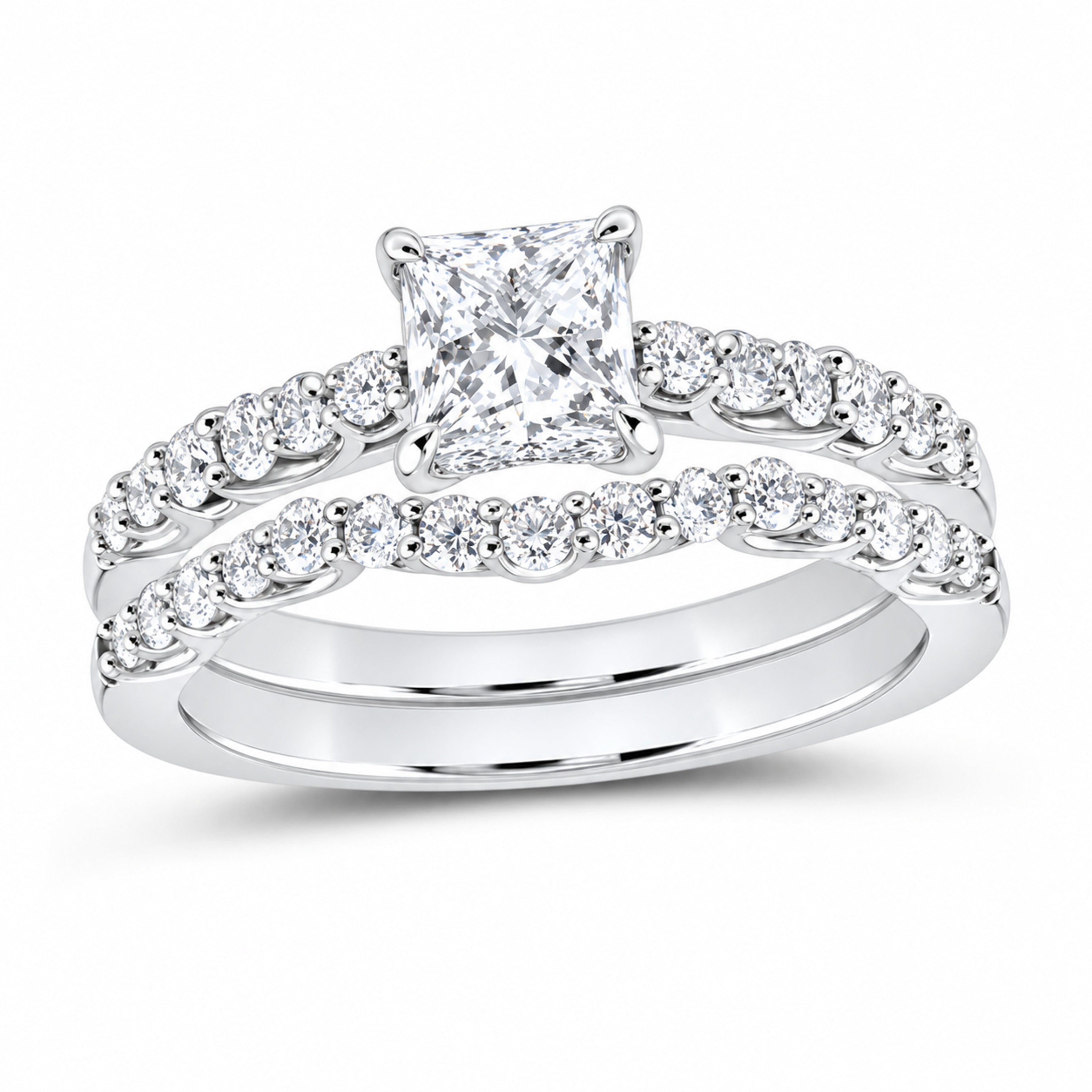 14K White Gold 1 1/4 CTW Lab-Grown Diamond Princess Bridal Ring Set — SKU 11727