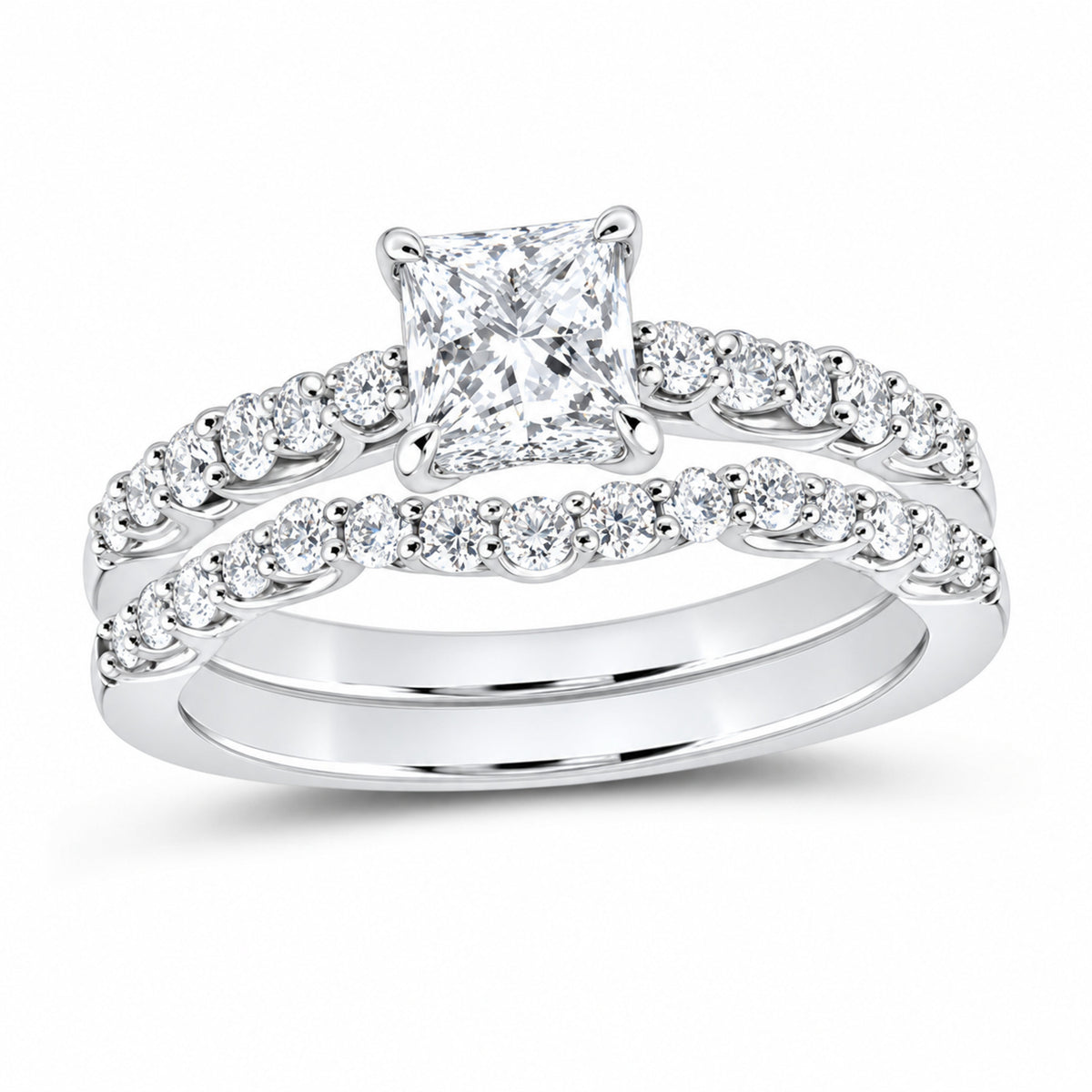14K White Gold 1 1/4 CTW Lab-Grown Diamond Princess Bridal Ring Set — SKU 11727