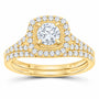 14K Yellow Gold 1 CTW Lab-Grown Diamond Round Cushion Single Halo Bridal Ring Set — SKU 11726