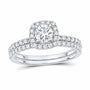 14K White Gold 1 CTW Lab-Grown Diamond Round Cushion Single Halo Bridal Ring Set — SKU 11728