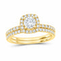 14K Yellow Gold 1 CTW Lab-Grown Diamond Round Cushion Single Halo Bridal Ring Set — SKU 11730