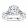 14K White Gold 1 CTW Lab-Grown Diamond Round Cushion Single Halo Bridal Ring Set — SKU 11734