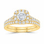 14K Yellow Gold 1 CTW Lab-Grown Diamond Round Cushion Single Halo Bridal Ring Set — SKU 11736