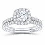 14K White Gold 1 CTW Lab-Grown Diamond Round Cushion Single Halo Bridal Ring Set — SKU 11737