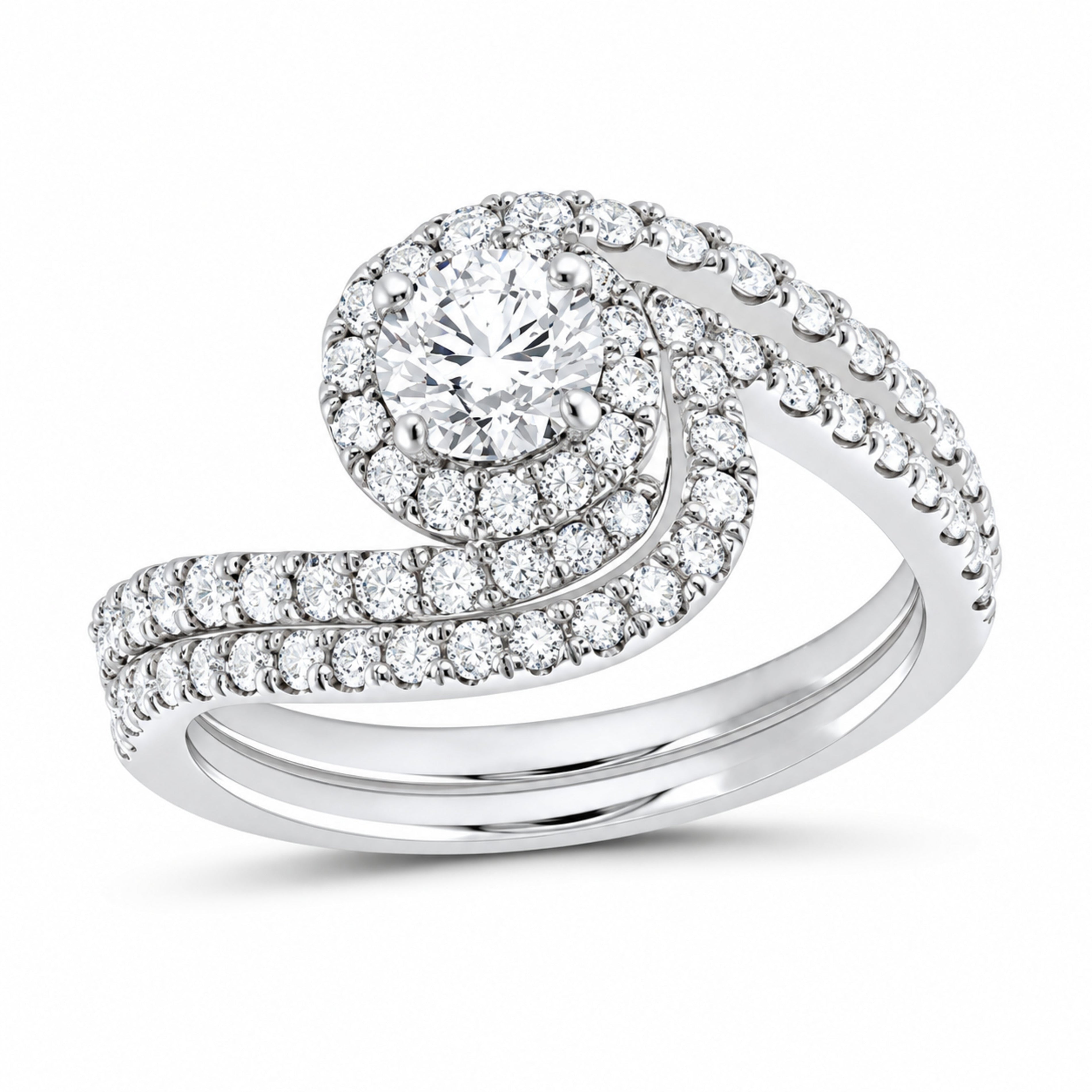 14K White Gold 1 1/4 CTW Lab-Grown Diamond Round Halo Bridal Ring Set — SKU 11746
