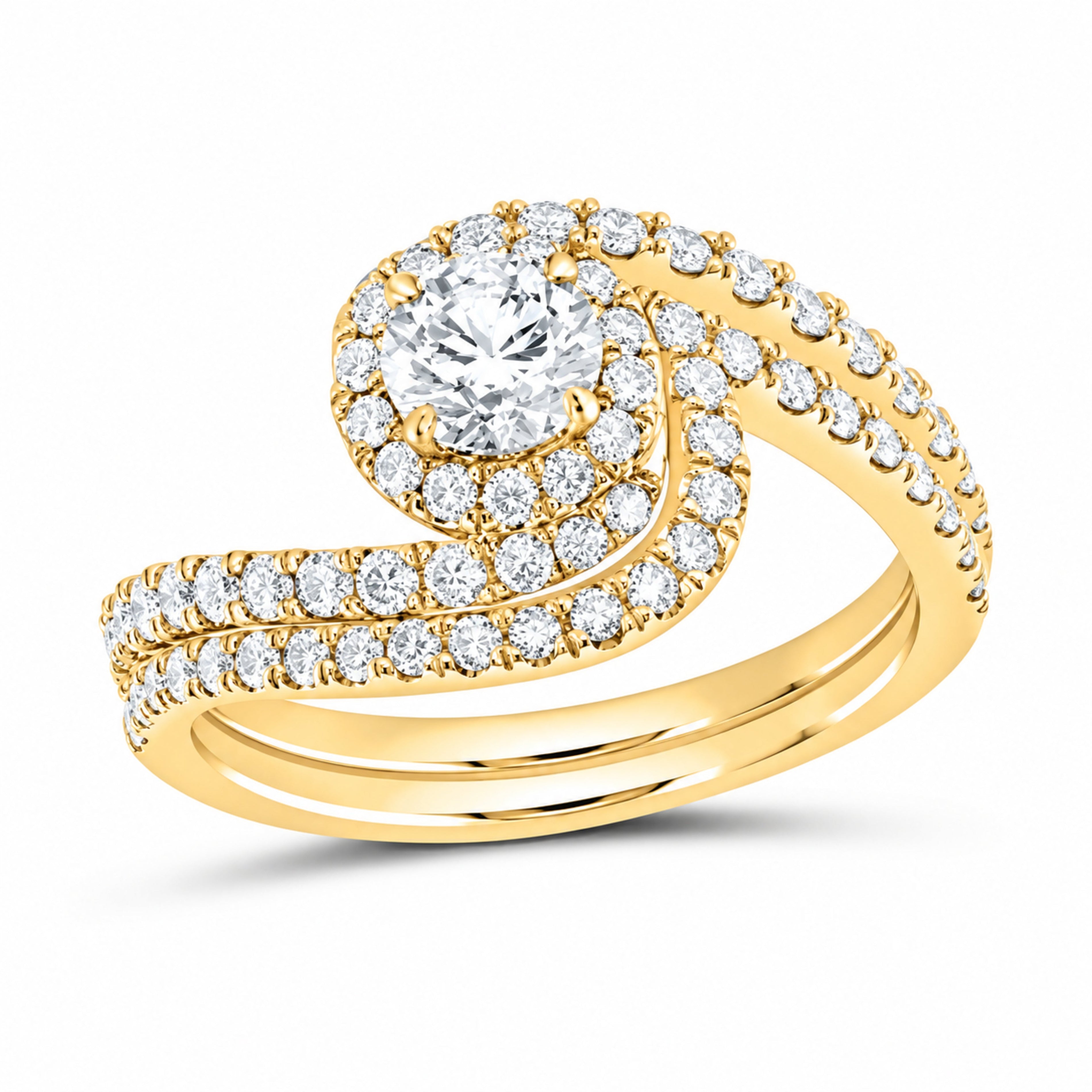 14K Yellow Gold 1 1/4 CTW Lab-Grown Diamond Round Halo Bridal Ring Set — SKU 11747