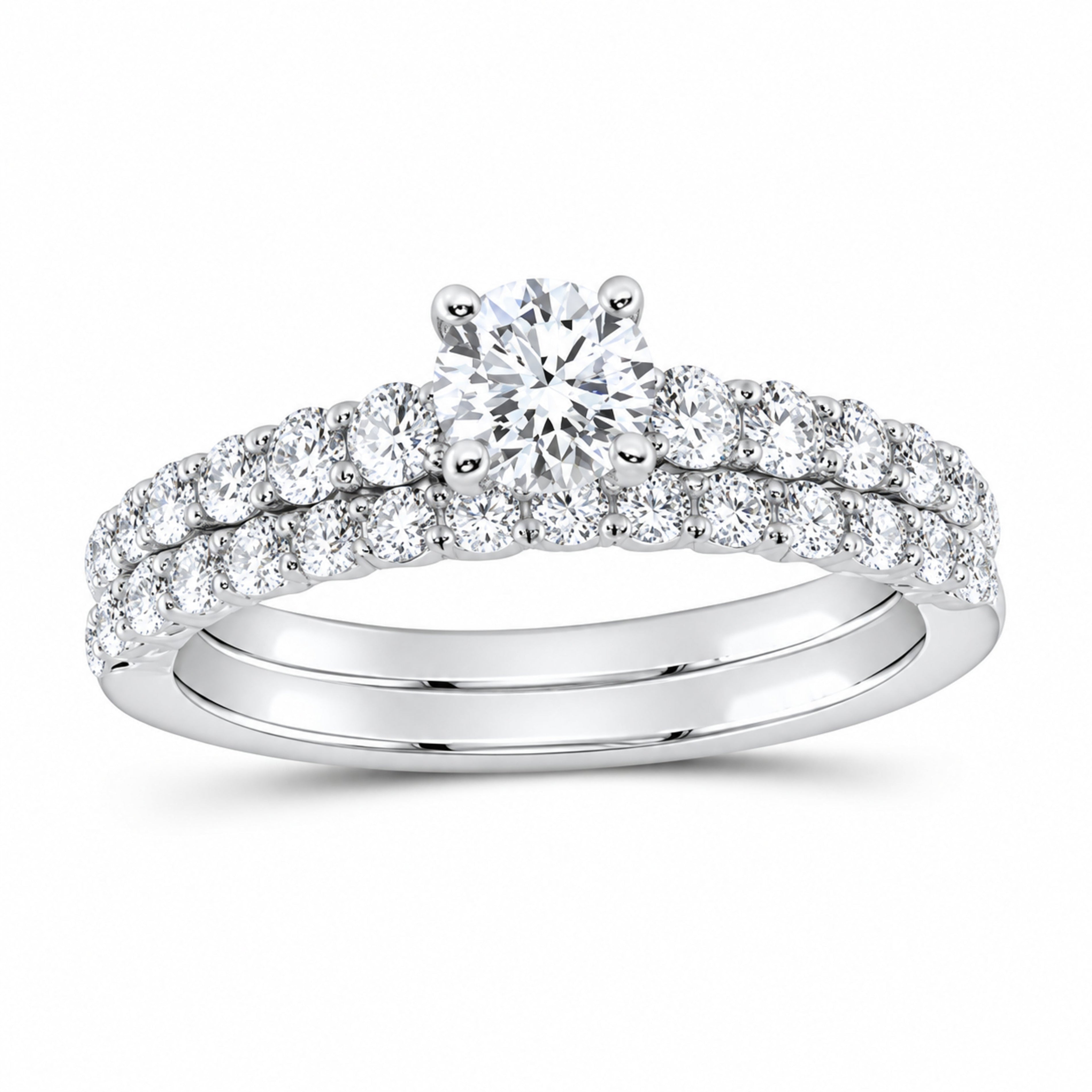 14K White Gold 1 1/4 CTW Lab-Grown Diamond Round Bridal Ring Set — SKU 11751