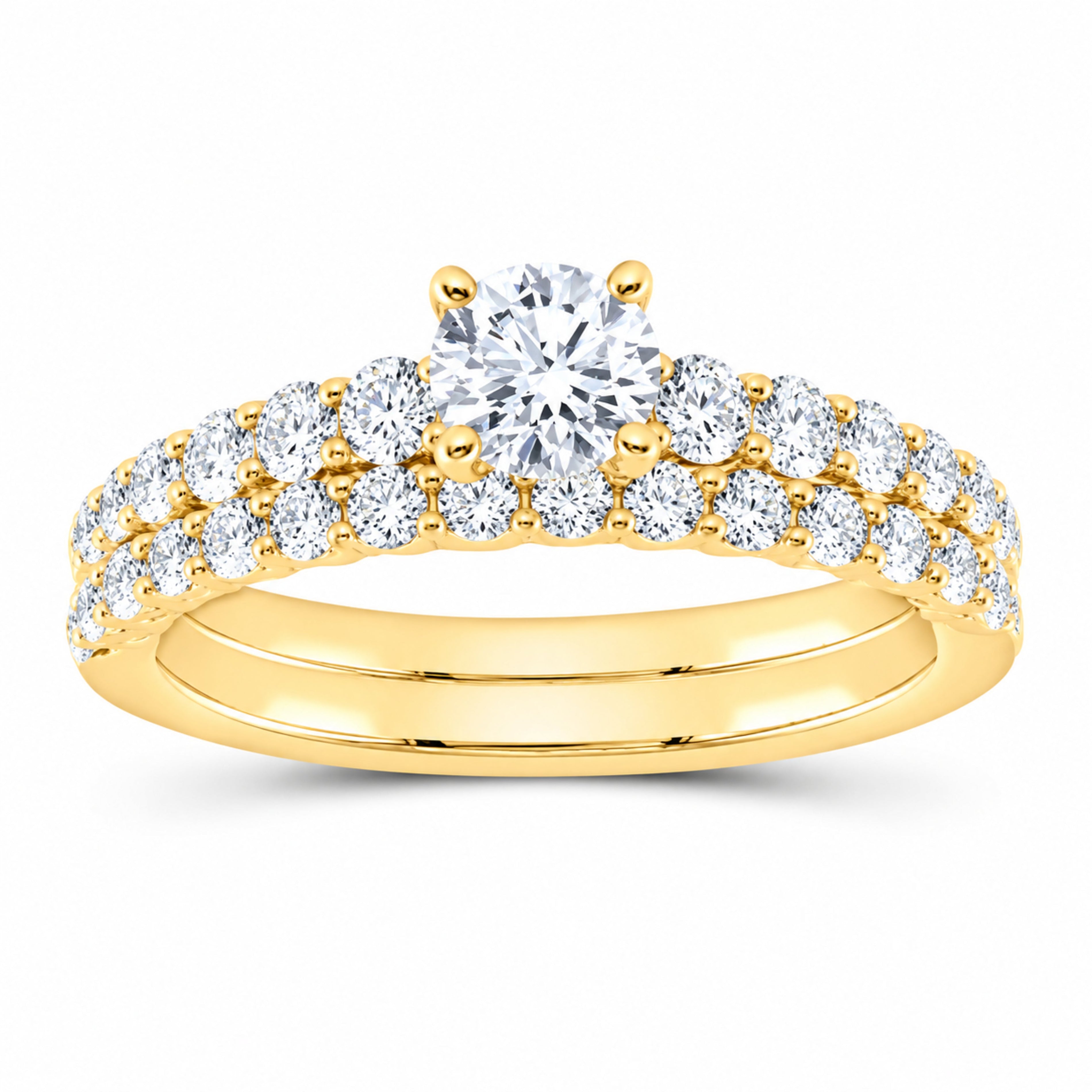 14K Yellow Gold 1 1/4 CTW Lab-Grown Diamond Round Bridal Ring Set — SKU 11752