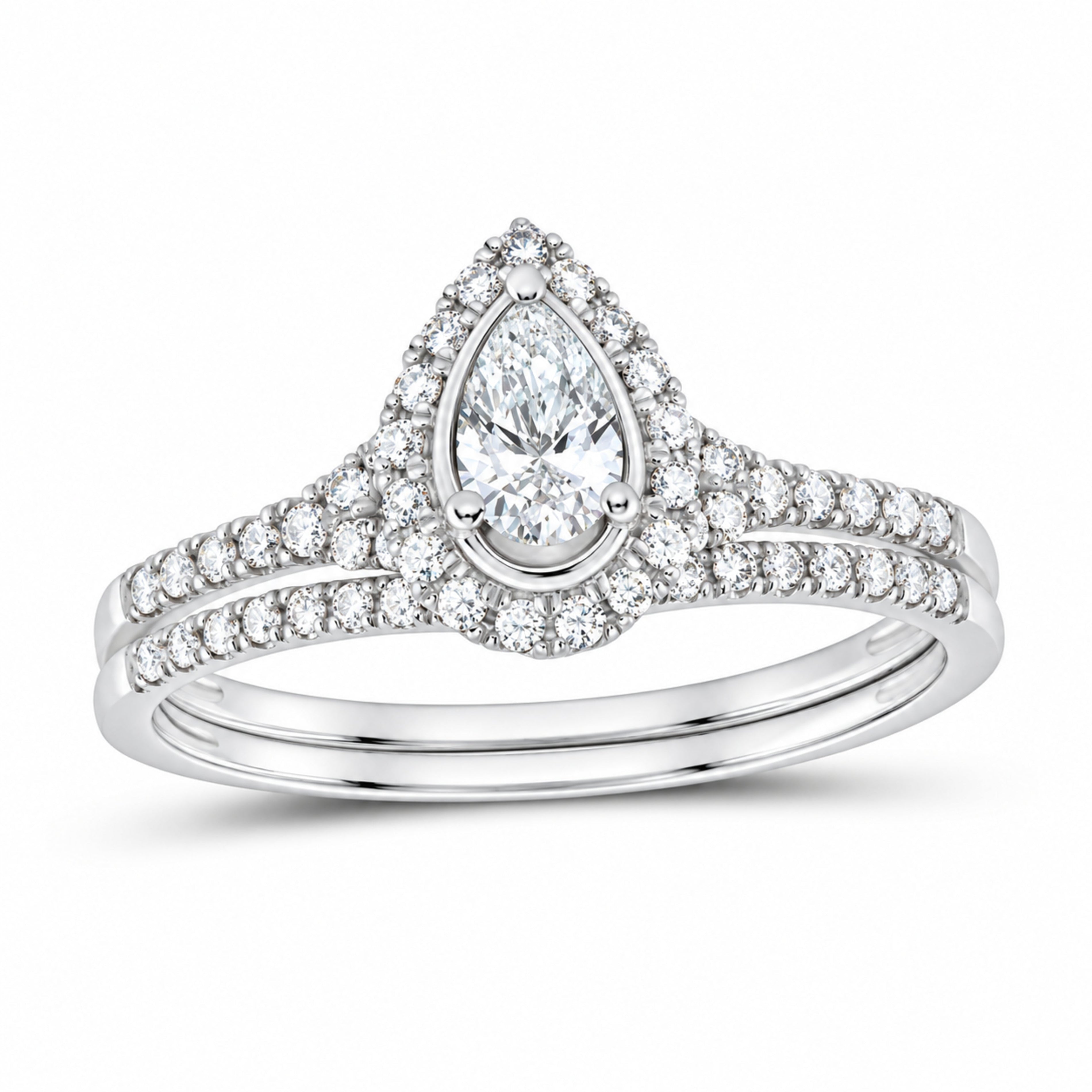 14K White Gold 1/2 CTW Lab-Grown Diamond Pear Single Halo Bridal Ring Set — SKU 11762
