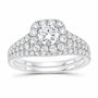14K White Gold 1 1/2 CTW Lab-Grown Diamond Round Cushion Halo Bridal Ring Set — SKU 11766