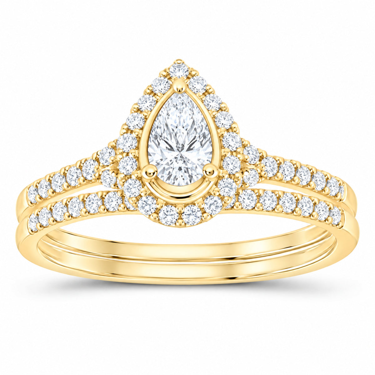 14K Yellow Gold 1/2 CTW Lab-Grown Diamond Pear Single Halo Bridal Ring Set — SKU 11763