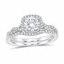 14K White Gold 1 CTW Lab-Grown Diamond Round Cushion Single Halo Bridal Ring Set — SKU 11767
