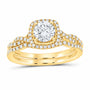 14K Yellow Gold 1 CTW Lab-Grown Diamond Round Cushion Single Halo Bridal Ring Set — SKU 11769
