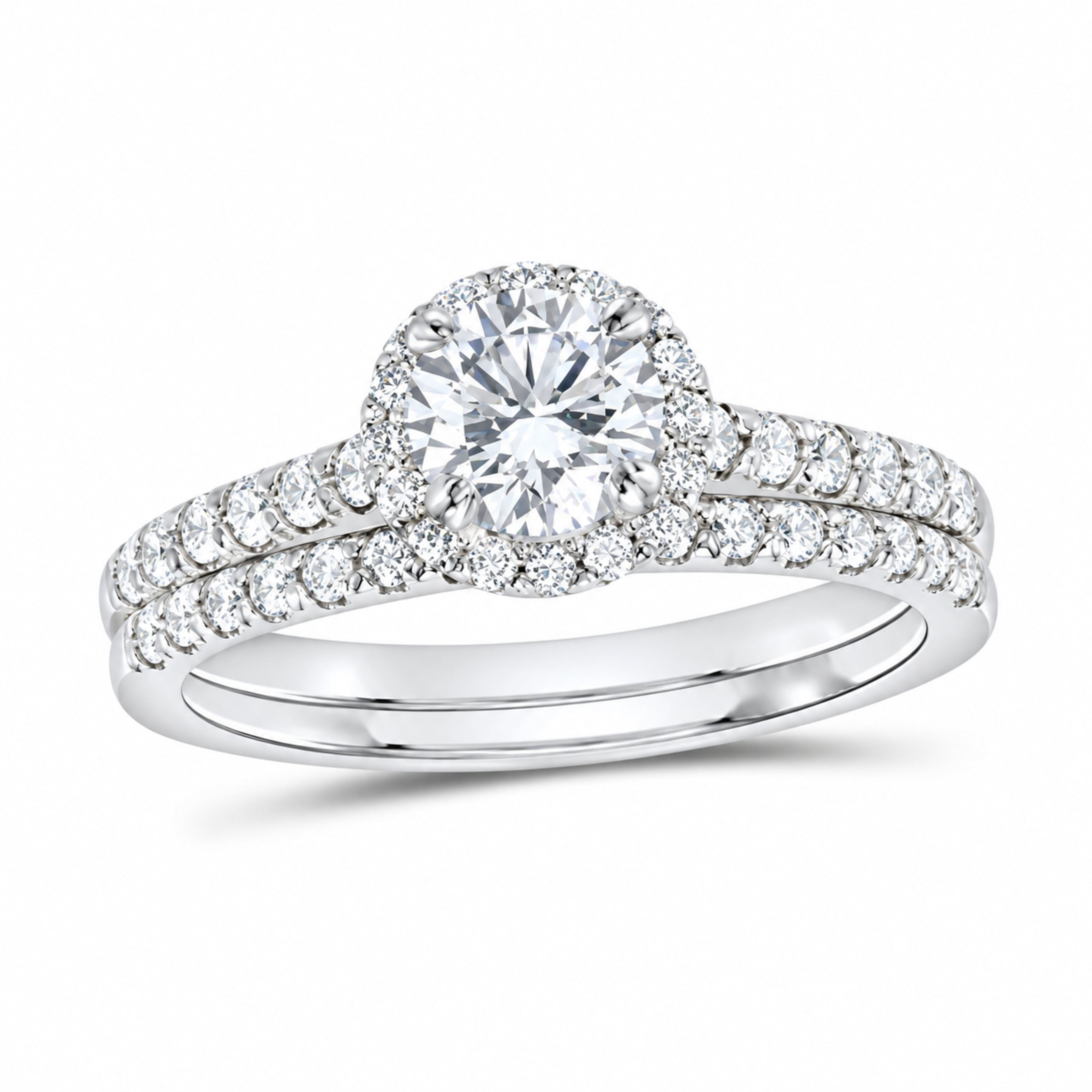14K White Gold 1 1/3 CTW Lab-Grown Diamond Round Bridal Ring Set — SKU 11771