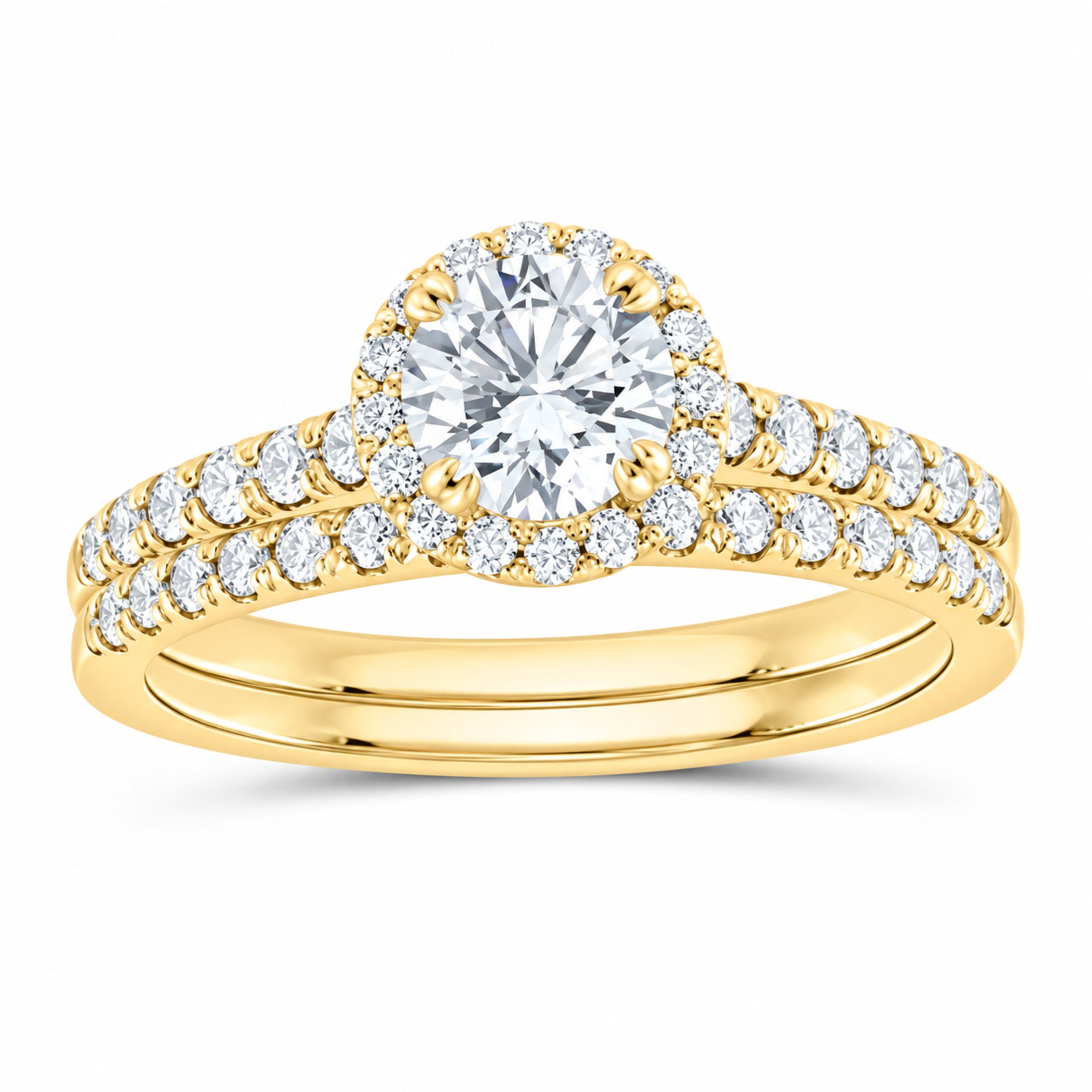 14K Yellow Gold 1 1/3 CTW Lab-Grown Diamond Round Bridal Ring Set — SKU 11773