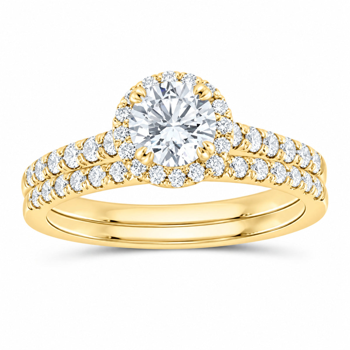 14K Yellow Gold 1 1/3 CTW Lab-Grown Diamond Round Bridal Ring Set — SKU 11773