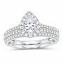 14K White Gold 1 CTW Lab-Grown Diamond Pear Single Halo Bridal Ring Set — SKU 11775