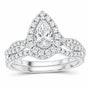 14K White Gold 1 CTW Lab-Grown Diamond Pear Single Halo Bridal Ring Set — SKU 11781