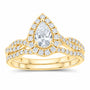14K Yellow Gold 1 CTW Lab-Grown Diamond Pear Single Halo Bridal Ring Set — SKU 11782
