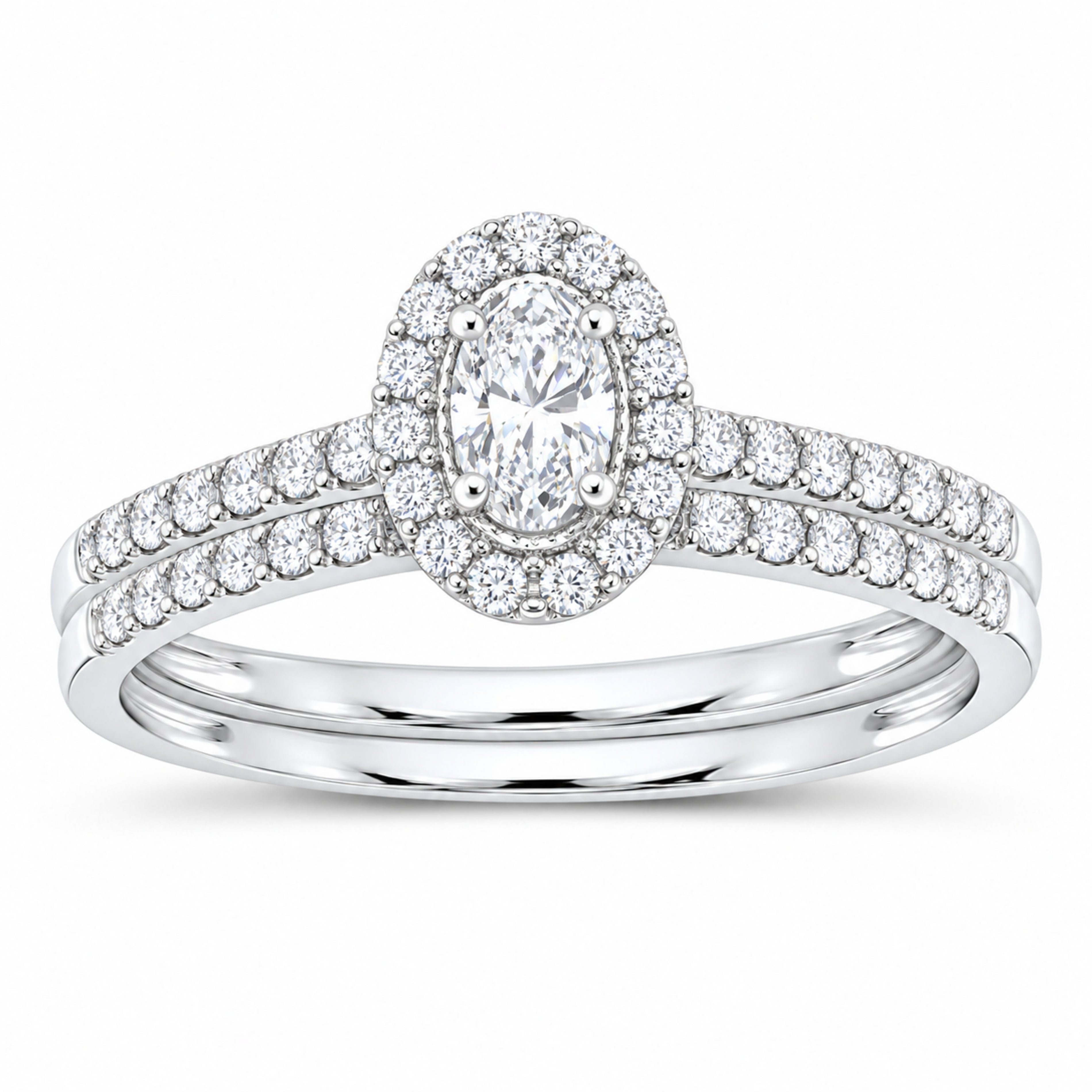 14K White Gold 1/2 CTW Lab-Grown Diamond Oval Single Halo Bridal Ring Set — SKU 11785