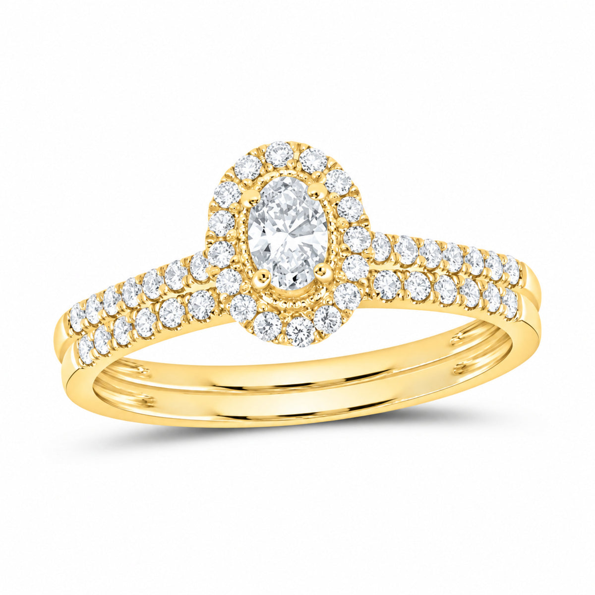 14K Yellow Gold 1/2 CTW Lab-Grown Diamond Oval Single Halo Bridal Ring Set — SKU 11786