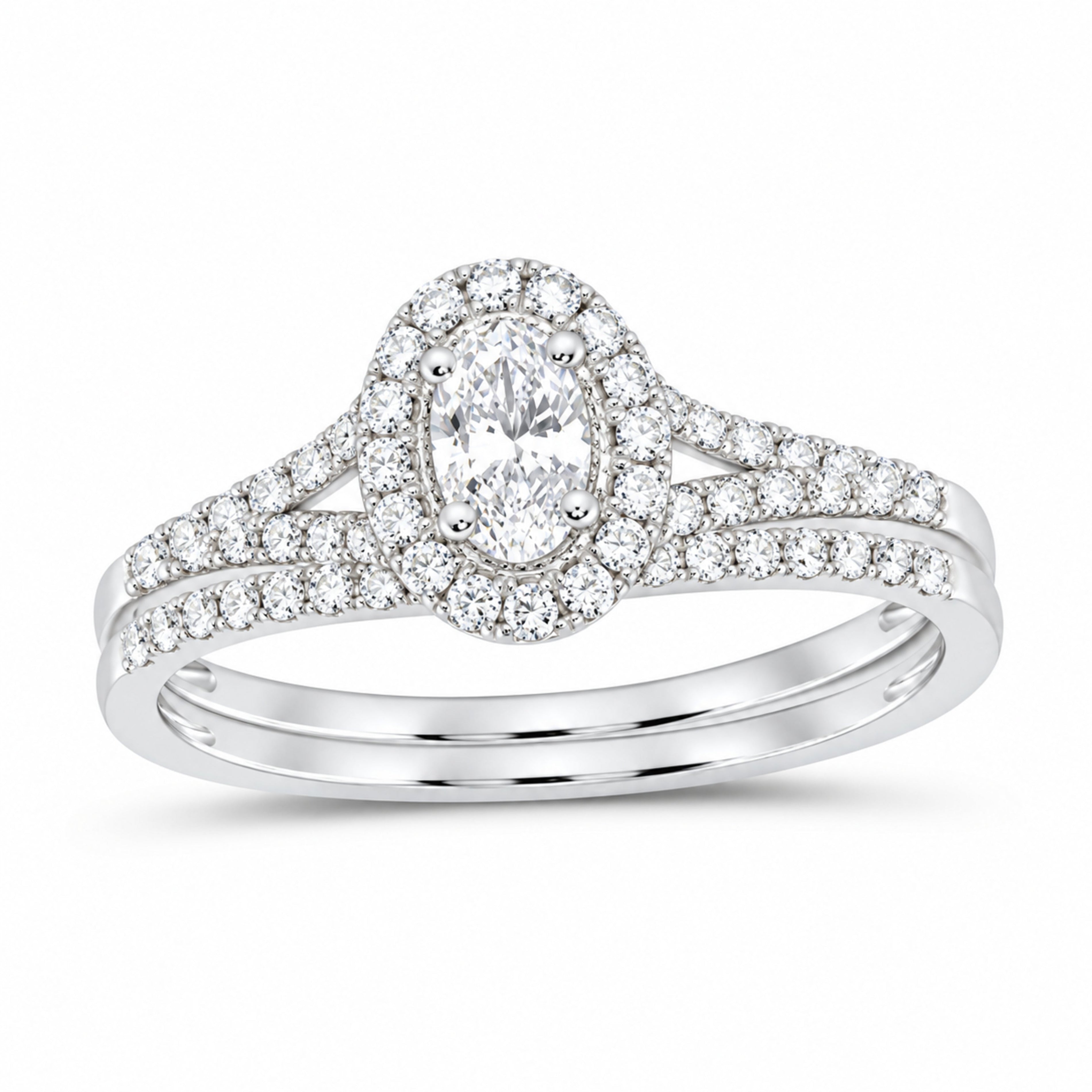 14K White Gold 1/2 CTW Lab-Grown Diamond Oval Single Halo Bridal Ring Set — SKU 11790