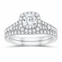 14K White Gold 1 3/8 CTW Lab-Grown Diamond Round Cushion Halo Bridal Ring Set — SKU 11793