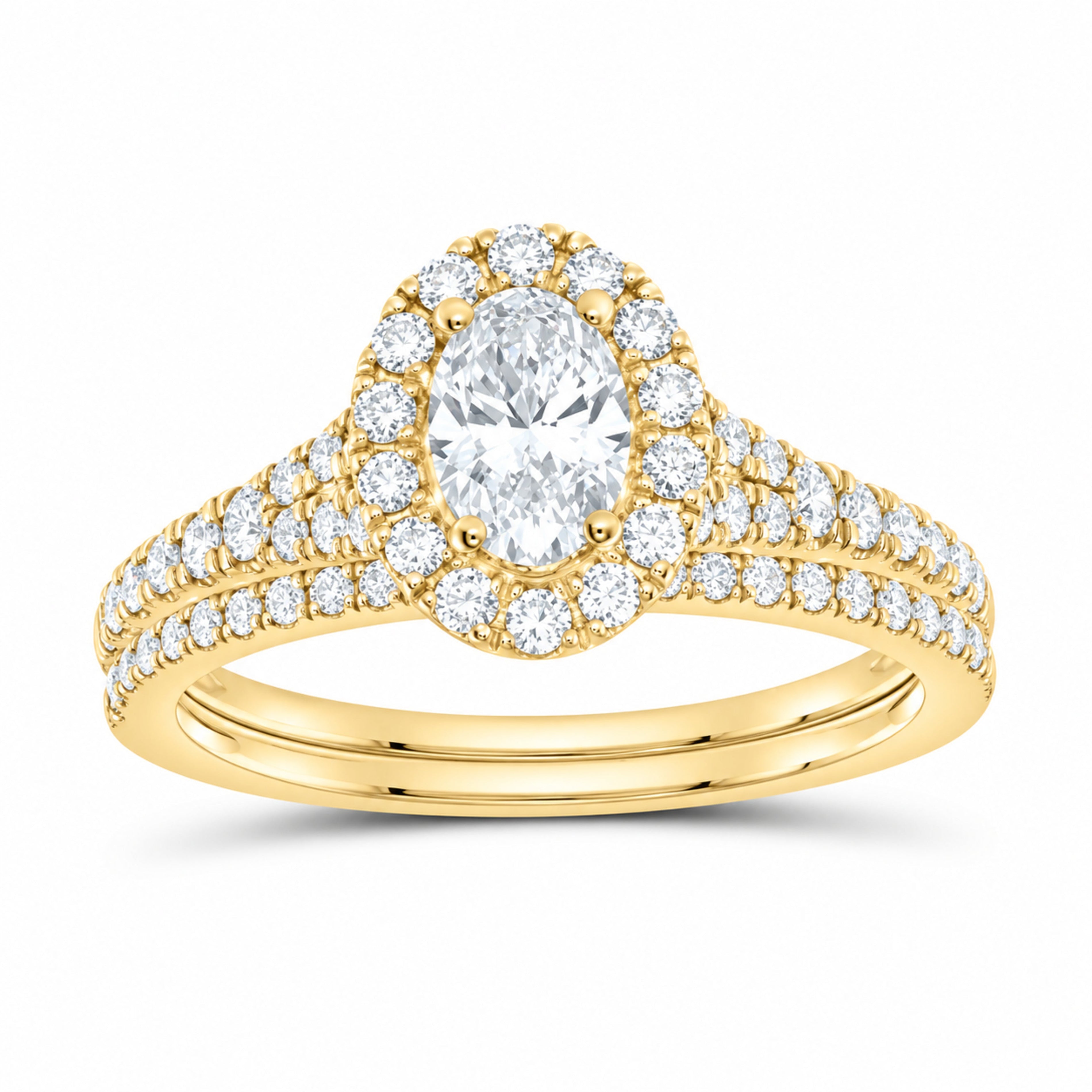 14K Yellow Gold 1 CTW Lab-Grown Diamond Oval Single Halo Bridal Ring Set — SKU 11812
