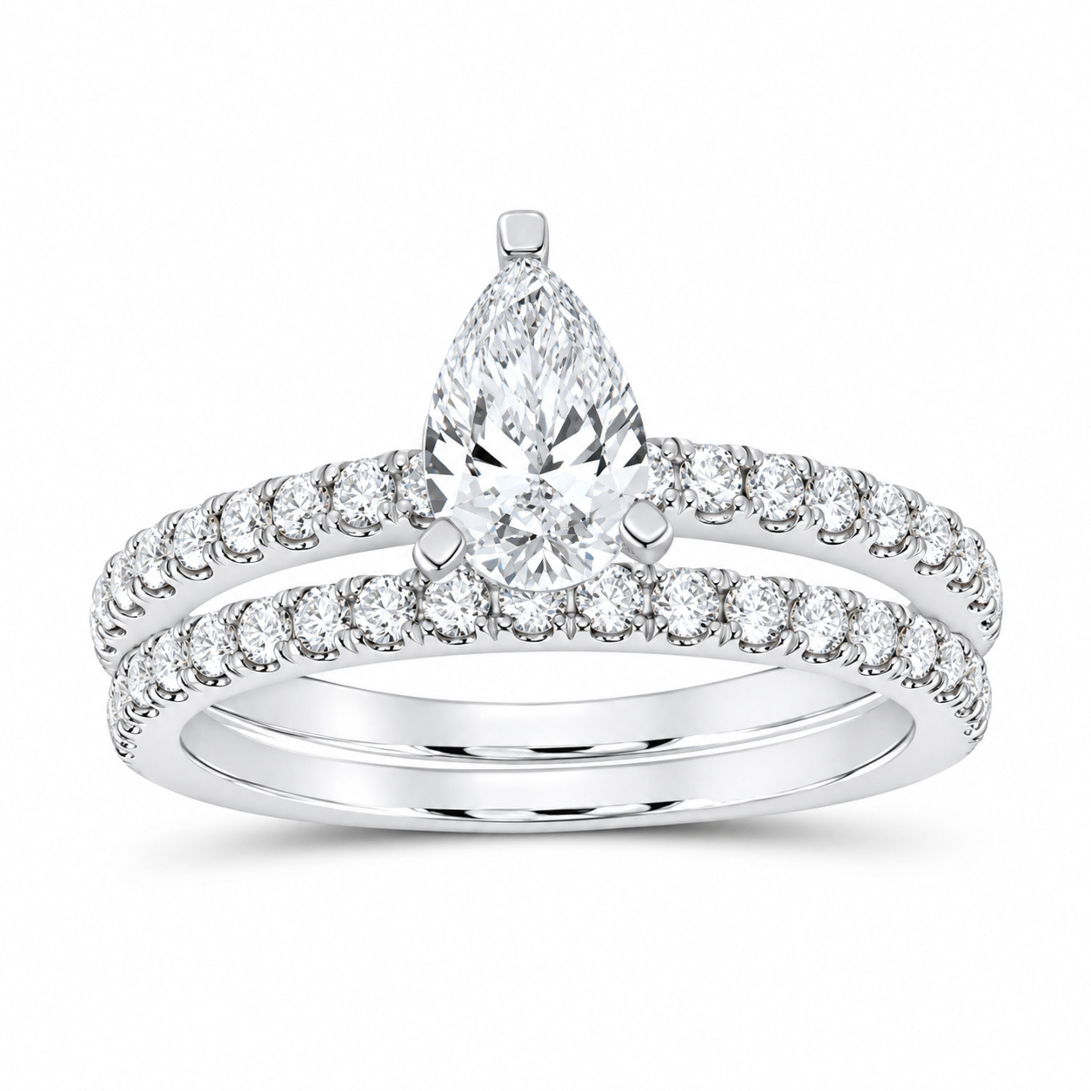 14K White Gold 1 1/4 CTW Lab-Grown Diamond Pear Bridal Ring Set — SKU 11815